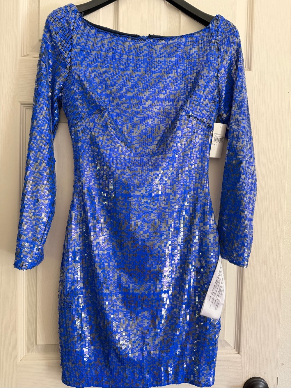 Dress the Population Electric Blue with Silver Sequin Long-Sleeve Mini Dress - Picture 2 of 6
